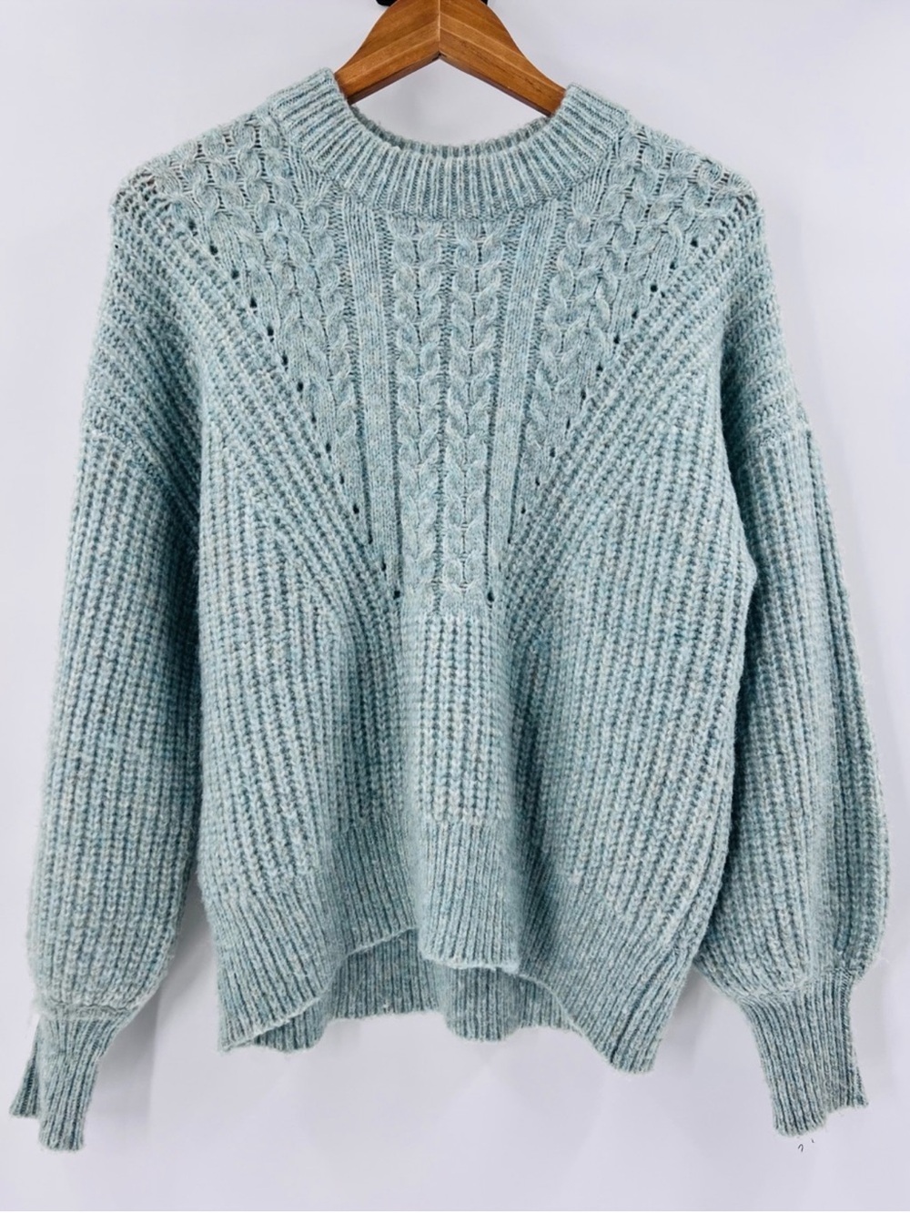 Sonoma Goods For Life M Sweater Dusty Mint Sage Cable Knit Chunky Balloon Sleeve - Picture 3 of 8